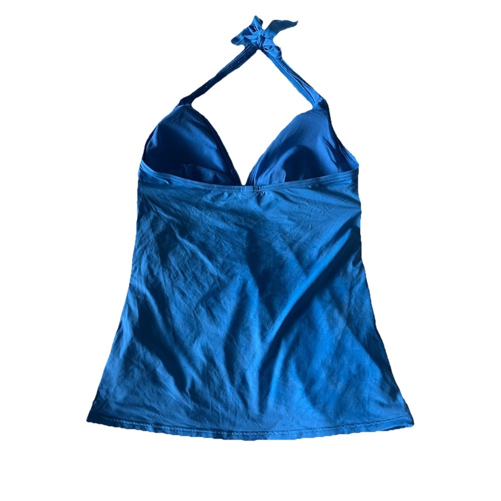 TOMMY BAHAMA ~ Lined Ocean Blue V-Neck Ruched TANKINI SWIM TOP S Orig. $148 - Picture 2 of 3